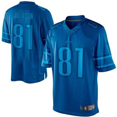  Lions #81 Calvin Johnson Blue Men's Stitched NFL Drenched Limited Jersey