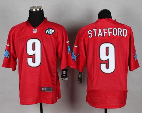 Lions #9 Matthew Stafford Red With WCF Patch Men's Stitched NFL Elite QB Practice Jersey