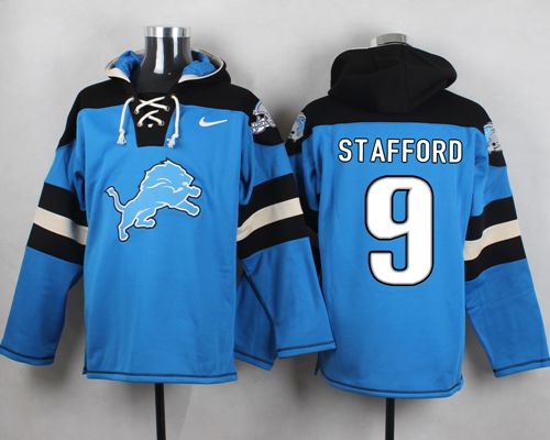  Lions #9 Matthew Stafford Blue Player Pullover NFL Hoodie