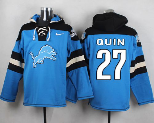  Lions #27 Glover Quin Blue Player Pullover NFL Hoodie