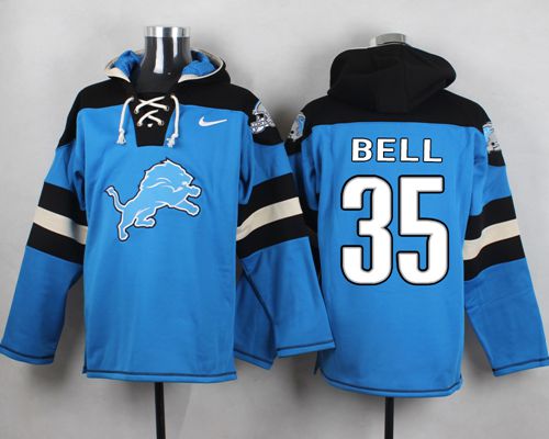 Lions #35 Joique Bell Blue Player Pullover NFL Hoodie