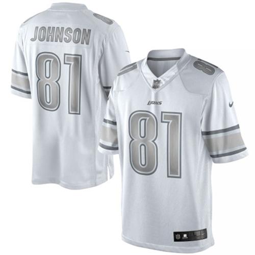  Lions #81 Calvin Johnson White Men's Stitched NFL Limited Platinum Jersey