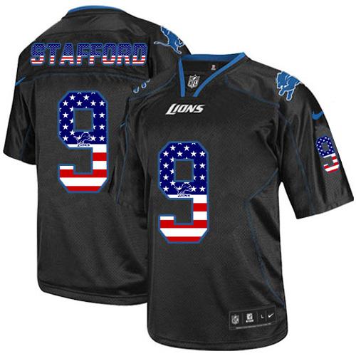  Lions #9 Matthew Stafford Black Men's Stitched NFL Elite USA Flag Fashion Jersey