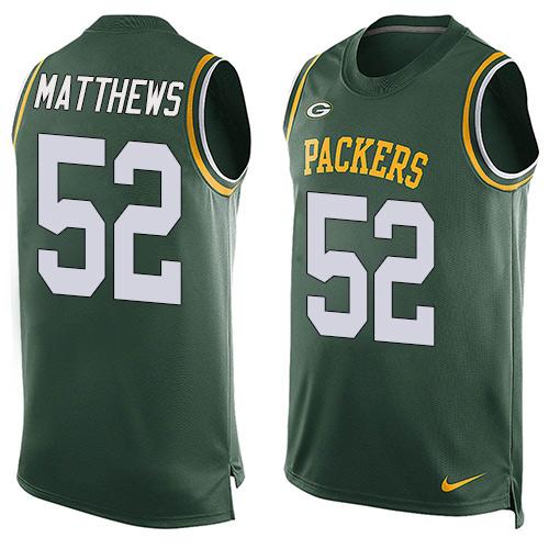  Packers #52 Clay Matthews Green Team Color Men's Stitched NFL Limited Tank Top Jersey