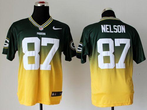  Packers #87 Jordy Nelson Green/Gold Men's Stitched NFL Elite Fadeaway Fashion Jersey