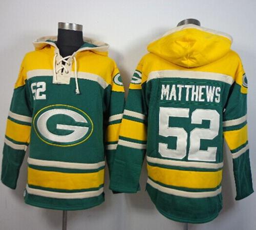  Packers #52 Clay Matthews Green Sawyer Hooded Sweatshirt NFL Hoodie