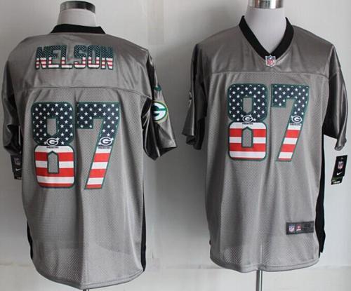  Packers #87 Jordy Nelson Grey Men's Stitched NFL Elite USA Flag Fashion Jersey