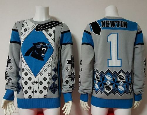  Panthers #1 Cam Newton Blue/Grey Men's Ugly Sweater