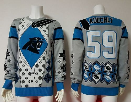  Panthers #59 Luke Kuechly Blue/Grey Men's Ugly Sweater