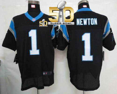  Panthers #1 Cam Newton Black Team Color Super Bowl 50 Men's Stitched NFL Elite Jersey