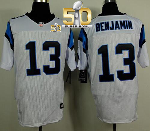  Panthers #13 Kelvin Benjamin White Super Bowl 50 Men's Stitched NFL Elite Jersey