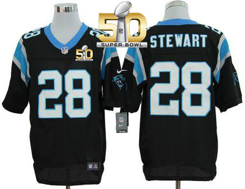  Panthers #28 Jonathan Stewart Black Team Color Super Bowl 50 Men's Stitched NFL Elite Jersey