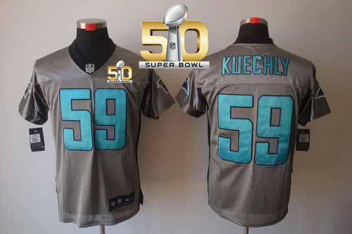  Panthers #59 Luke Kuechly Grey Shadow Super Bowl 50 Men's Stitched NFL Elite Jersey