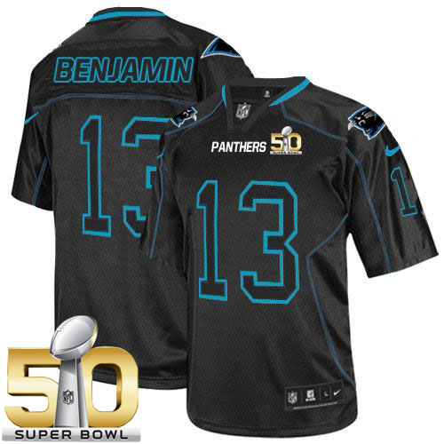  Panthers #13 Kelvin Benjamin Lights Out Black Super Bowl 50 Men's Stitched NFL Elite Jersey