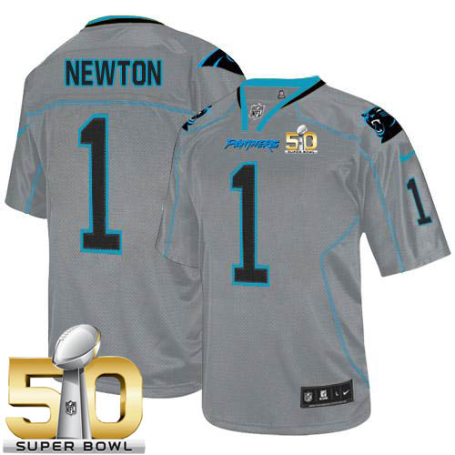  Panthers #1 Cam Newton Lights Out Grey Super Bowl 50 Men's Stitched NFL Elite Jersey
