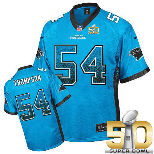  Panthers #54 Shaq Thompson Blue Alternate Super Bowl 50 Men's Stitched NFL Elite Drift Fashion Jersey