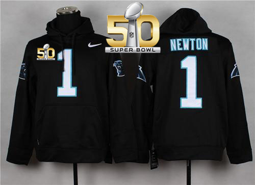 Carolina Panthers #1 Cam Newton Super Bowl 50 Pullover NFL Hoodie Black