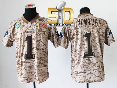  Panthers #1 Cam Newton Camo Super Bowl 50 Men's Stitched NFL New Elite USMC Jersey
