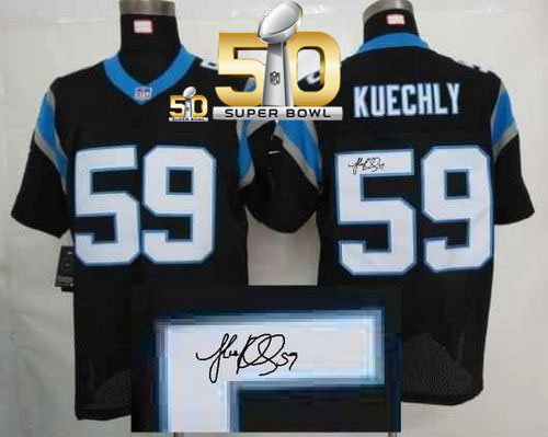  Panthers #59 Luke Kuechly Black Team Color Super Bowl 50 Men's Stitched NFL Elite Autographed Jersey