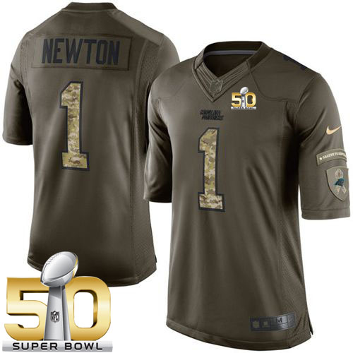  Panthers #1 Cam Newton Green Super Bowl 50 Men's Stitched NFL Limited Salute to Service Jersey
