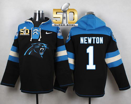  Panthers #1 Cam Newton Black Super Bowl 50 Player Pullover NFL Hoodie
