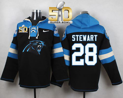  Panthers #28 Jonathan Stewart Black Super Bowl 50 Player Pullover NFL Hoodie