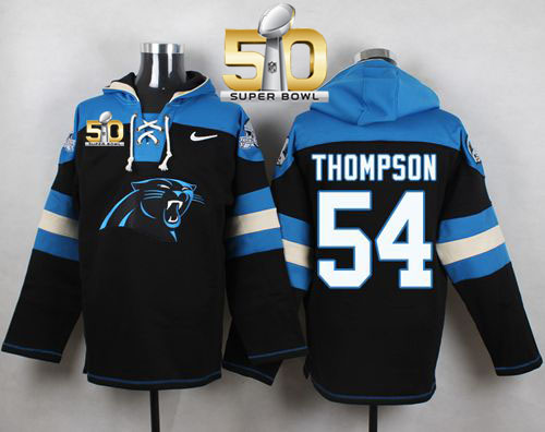  Panthers #54 Shaq Thompson Black Super Bowl 50 Player Pullover NFL Hoodie