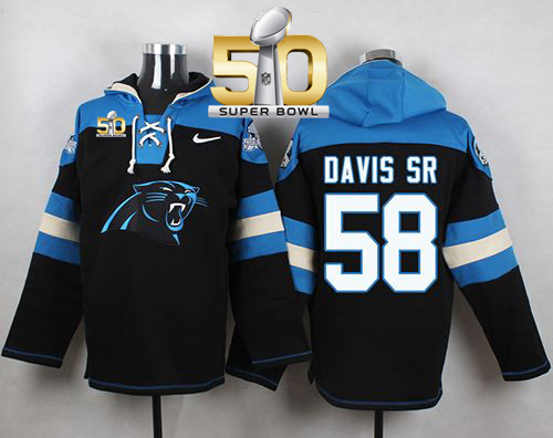  Panthers #58 Thomas Davis Sr Black Super Bowl 50 Player Pullover NFL Hoodie