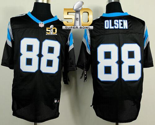  Panthers #88 Greg Olsen Black Team Color Super Bowl 50 Men's Stitched NFL Elite Jersey