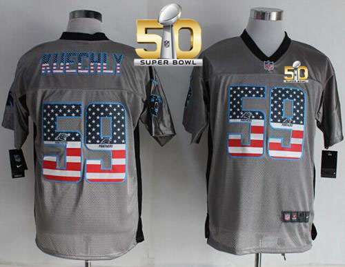  Panthers #59 Luke Kuechly Grey Super Bowl 50 Men's Stitched NFL Elite USA Flag Fashion Jersey