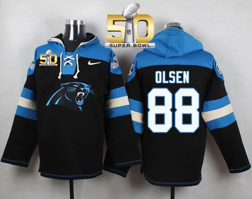  Panthers #88 Greg Olsen Black Super Bowl 50 Player Pullover NFL Hoodie