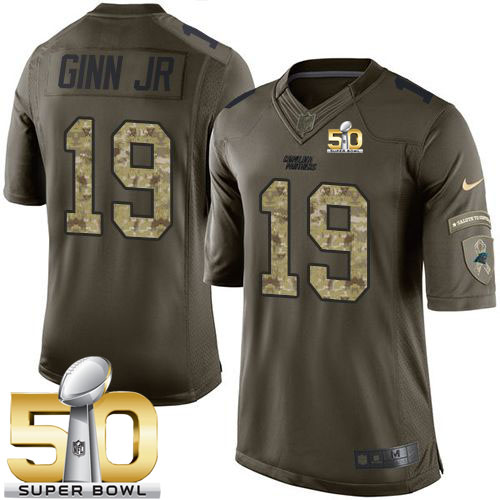  Panthers #19 Ted Ginn Jr Green Super Bowl 50 Men's Stitched NFL Limited Salute to Service Jersey