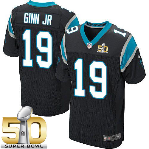  Panthers #19 Ted Ginn Jr Black Team Color Super Bowl 50 Men's Stitched NFL Elite Jersey