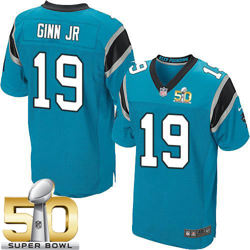  Panthers #19 Ted Ginn Jr Blue Alternate Super Bowl 50 Men's Stitched NFL Elite Jersey