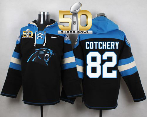  Panthers #82 Jerricho Cotchery Black Super Bowl 50 Player Pullover NFL Hoodie