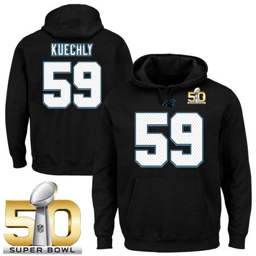 Panthers #59 Luke Kuechly Black Super Bowl 50 Majestic Eligible Receiver II Name & Number NFL Hoodie