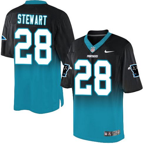  Panthers #28 Jonathan Stewart Black/Blue Men's Stitched NFL Elite Fadeaway Fashion Jersey