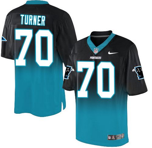  Panthers #70 Trai Turner Black/Blue Men's Stitched NFL Elite Fadeaway Fashion Jersey