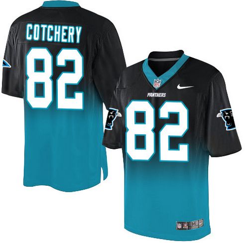  Panthers #82 Jerricho Cotchery Black/Blue Men's Stitched NFL Elite Fadeaway Fashion Jersey