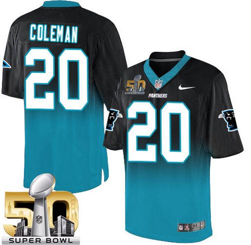  Panthers #20 Kurt Coleman Black/Blue Super Bowl 50 Men's Stitched NFL Elite Fadeaway Fashion Jersey