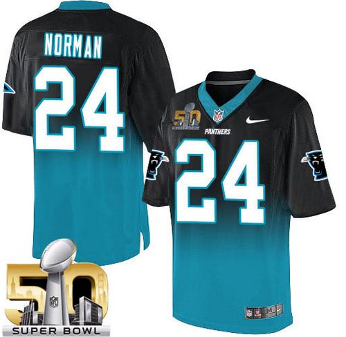  Panthers #24 Josh Norman Black/Blue Super Bowl 50 Men's Stitched NFL Elite Fadeaway Fashion Jersey