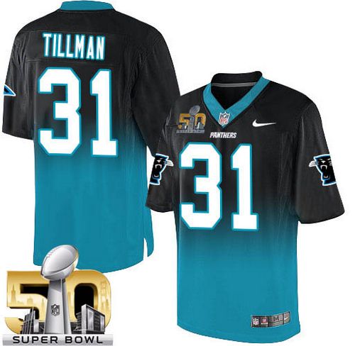  Panthers #31 Charles Tillman Black/Blue Super Bowl 50 Men's Stitched NFL Elite Fadeaway Fashion Jersey
