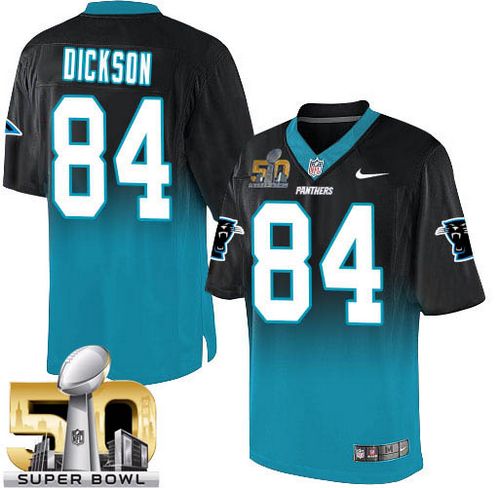  Panthers #84 Ed Dickson Black/Blue Super Bowl 50 Men's Stitched NFL Elite Fadeaway Fashion Jersey