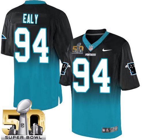  Panthers #94 Kony Ealy Black/Blue Super Bowl 50 Men's Stitched NFL Elite Fadeaway Fashion Jersey