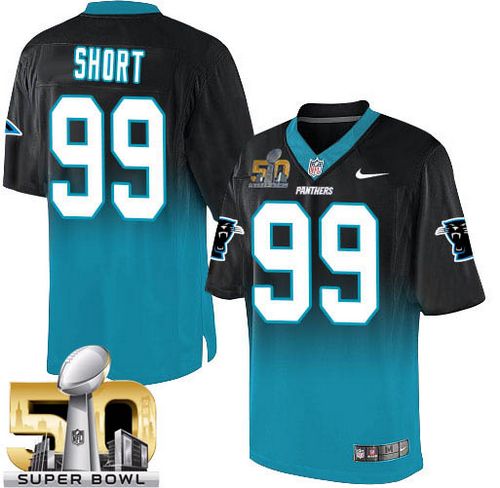  Panthers #99 Kawann Short Black/Blue Super Bowl 50 Men's Stitched NFL Elite Fadeaway Fashion Jersey