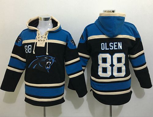  Panthers #88 Greg Olsen Black Sawyer Hooded Sweatshirt NFL Hoodie