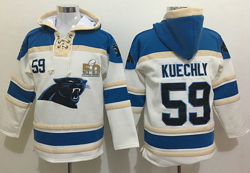  Panthers #59 Luke Kuechly White Super Bowl 50 Sawyer Hooded Sweatshirt NFL Hoodie
