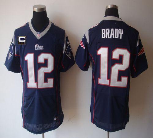  Patriots #12 Tom Brady Navy Blue Team Color With C Patch Men's Stitched NFL Elite Jersey