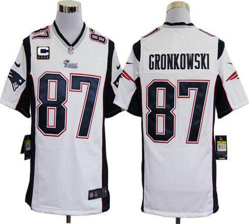  Patriots #87 Rob Gronkowski White With C Patch Men's Stitched NFL Game Jersey