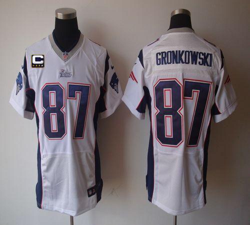  Patriots #87 Rob Gronkowski White With C Patch Men's Stitched NFL Elite Jersey